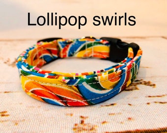 Lollipop dog collar, dog collar, rainbow, candy dog collar, adjustable collar, washable collar, side release collar, fabric dog collar,