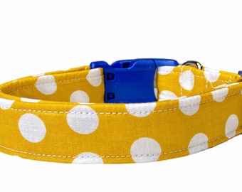 Dog collar, mustard yellow dog collar, Polka dot dog collar, mustard yellow polka dot, custom dog collar, fabric dog collar, custom collar