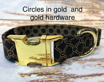 Black dog collar, brass dog collar, side release dog collar, brass hardware, adjustable collar, fabric dog collar, washable, brass, black