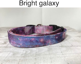 Galaxy dog collar, bright galaxy, girl dog collar, boy dog collar, purple, celestial, universe, side release, adjustable, washable collar
