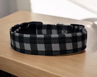 Black Gray Plaid dog collar, dog collar, handmade side release dog collar, funny dog collar, custom dog collar, washable adjustable collar
