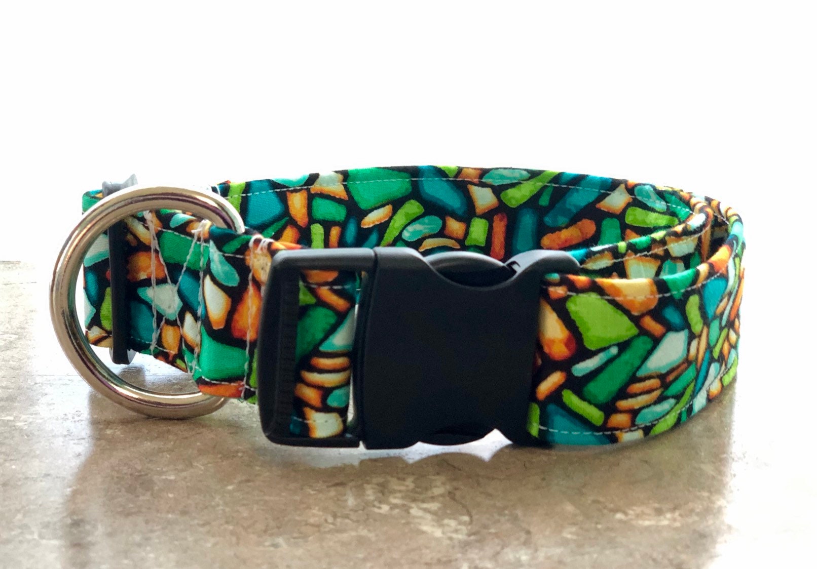 Stained glass dog collar, unisex dog collar, adjustable dog collar