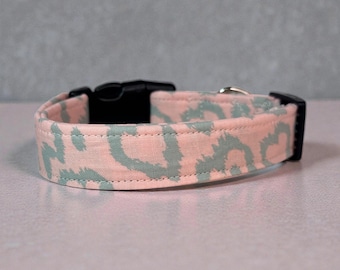 Valentine heart leopard print Funny handmade dog collar: Washable fabric, adjustable side release, webbing core, customizable hardware