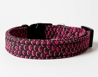 Handmade Pink Snakeskin Dog Collar: Adjustable Fabric Pet Collar