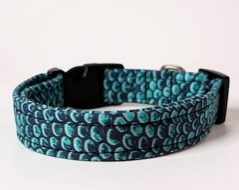 Handmade Blue Snakeskin Print Dog Collar - Adjustable Fabric Pet Collar