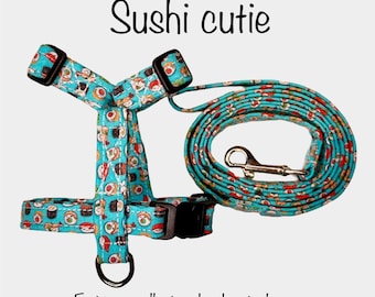 Dog harness, harness and leash set, step in harness, standard harness, roman harness, dog harness matching leash, sushi dog harness, sushi