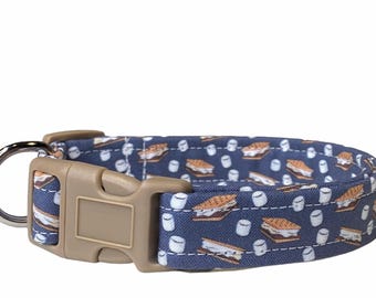 S'mores Print Dog Collar: Funny Fabric Collar, Handmade Side release, funny dog collar, side release, washable, adjustable