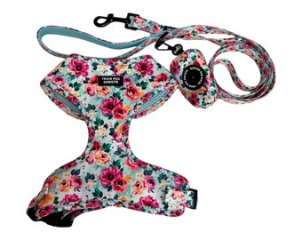 Floral Dog Harness: Soft Neoprene, Adjustable, Washable