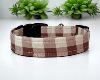 Brown plaid dog collar, handmade side release dog collar, girl dog collar, boy dog collar, custom dog collar, washable, adjustable collar