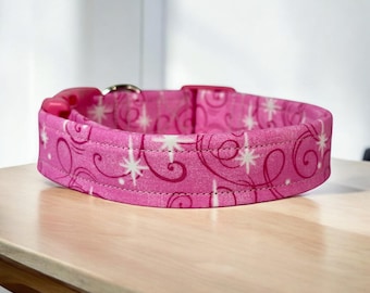 pink dog collar, dog collar, girly pink handmade side release dog collar, girl dog collar, custom dog collar, washable adjustable collar