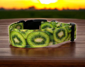 Kiwi Fruit Dog Collar: Handmade Fabric, Adjustable Side Release, funny dog collar, side release, washable, adjustable 