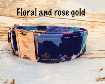 Purple floral dog collar, rose gold dog collar, girl dog collar, side release, adjustable collar, washable collar, purple, floral, girl dog