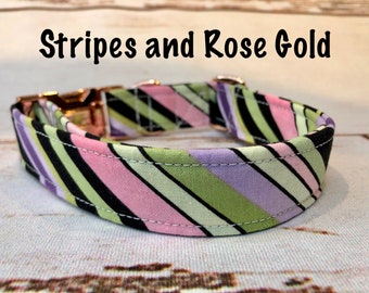 Dog Collar, adjustable collar, side release collar, rose gold buckle, stripe dog collar, rose gold hardware, washable collar, striped collar