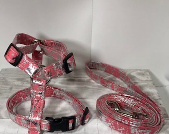 Dog harness, harness and leash, step in harness, standard harness, dog harness set, adjustable harness, silver foil, pink, blue, purple
