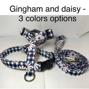 Dog harness, Harness and leash, step in harness, standard harness, dog harness set, gingham, dog harness girl, daisies, blue, red, yellow