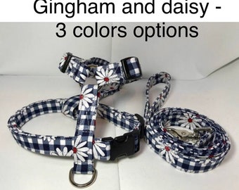 Dog harness, Harness and leash, step in harness, standard harness, dog harness set, gingham, dog harness girl, daisies, blue, red, yellow
