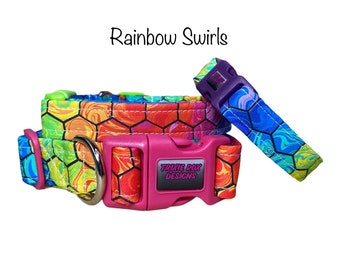 rainbow dog collar, adjustable collar, washable collar, side release collar, fabric dog collar, cat collar, pride, ombre, collar for dogs