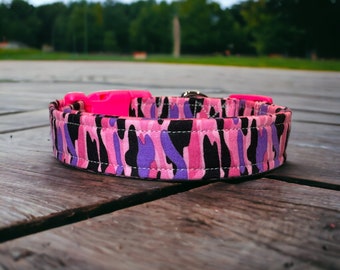 Pink and purple dog collar, dog collar girl, side release, adjustable, washable collar, handmade dog collar, fabric dog collar, cat collar,