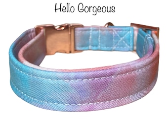 Ombre Dog Collar: Rose Gold Buckle, Personalized Adjustable Fabric Collar, handmade funny dog collars, side release, washable 