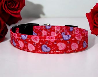Valentines day Dog Collar, Handmade Adjustable dog Collar, Washable Fabric dog collar, Pet Accessory, Custom dog collar, side release collar