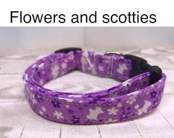 Flowers and scotties, standard adjustable dog collar,  or martingale collar