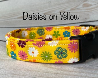 Dog Collar, girl dog collar, martingale collar, adjustable collar, buckle dog collar, yello, daisy, daisies, floral collar, daisy dog collar