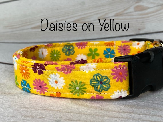 Yellow Floral Dog Buckle Belt Cute & Safe Dog Flower Bowtie Collars and Leads. Strong  main image 3