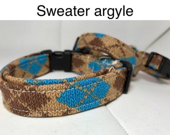 Argyle dog collar, brown, blue, adjustable collar, washable collar, side release collar, eco friendly collar, brown argyle, plaid, boy dog