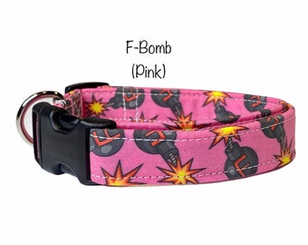 F Bomb dog collar, dog collar, obscene dog collar, funny dog collar, pink dog collar, cat collar, eco friendly collar, adjustable, washable