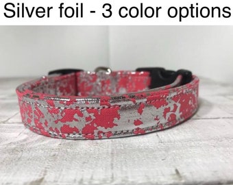 Silver foil, standard adjustable dog collar,  or martingale collar