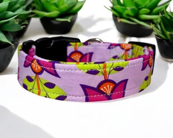 Tulip floral dog collar, handmade fabric dog collar, side release adjustable dog collar, funny dog collars, washable, gifts for dogs
