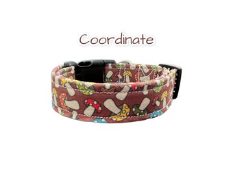 Mushroom dog collar, brown dog collar, adjustable collar, handmade fabric dog collar, side release, washable, funny dog collar, food collar