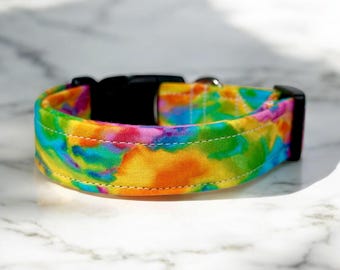 Rainbow watercolor dog collar, dog collar, handmade side release dog collar, funny dog collar, custom dog collar, washable adjustable collar