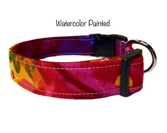 Watercolor dog collar, rainbow dog collar, fabric dog collar, side release collar, washable collar, adjustable collar, rainbow, cat collar