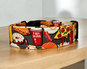 American Food Dog Collar, Handmade Adjustable dog Collar, Washable Fabric dog collar, Pet Accessory, Custom dog collar, side release collar