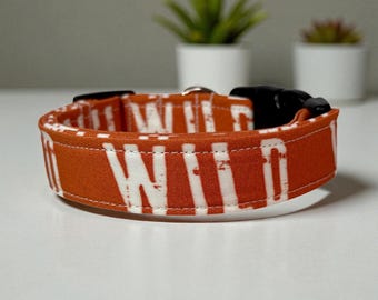 Handmade Dog Collar: Burnt Orange "Wild" Fabric, Adjustable Pet Collar
