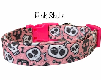 Skull dog collar, pink skull dog collar, pink skull collar, dog collar girl, eco friendly collar, pink skull, cat collar, washable collar