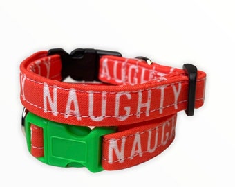 Christmas dog collar, naughty dog collar, cherry red dog collar, handmade dog collar, christmas pet collar, washable, adjustable collar