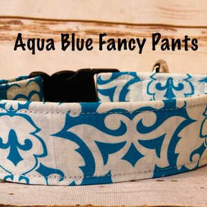 Teal Dog Collar: Aqua Blue Fabric, Adjustable Buckle Collar