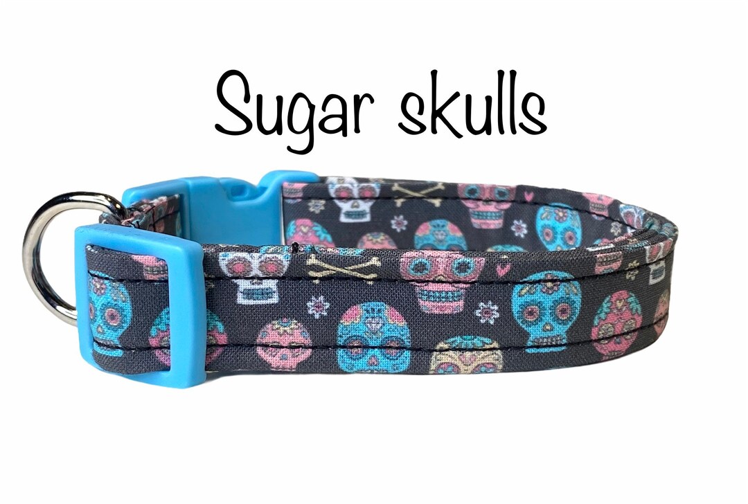 Dog Collar, Skull Dog Collar, Sugar Skull Dog Collar, Fabric Dog Collar