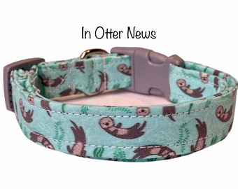 Otter dog collar, dog collar, funny dog collar, cute dog collar, otter, cat collar, blue dog collar, adjustable, washable, eco friendly