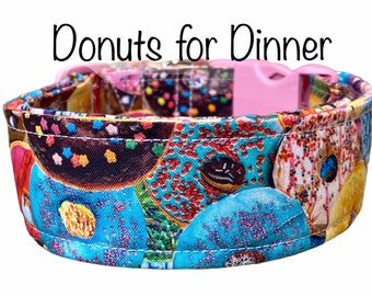 Donut dog collar, wide dog collar, donut lover, dog collar, fabric dog collar, thick dog collar, donuts, side release dog collar, adjustable