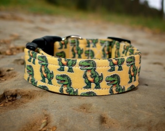 T-rex dog collar, funny dog collar, dinosaur dog collar, handmade dog collar, side release, adjustable collar, washable fabric dog collar