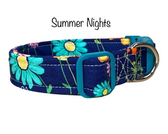 Navy blue Floral dog collar, girl dog collar, side release dog collar, adjustable dog collar, fabric dog collar, washable dog collar, floral