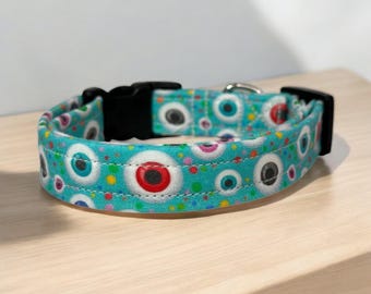 Creepy eyes dog collar, dog collar, handmade side release dog collar, funny dog collar, custom dog collar, washable adjustable dog collar