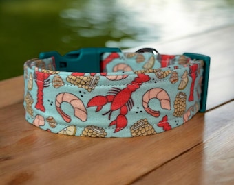 Seafood and corn dog collar, handmade side release dog collar, girl dog collar, boy dog collar, custom collar, washable adjustable collar