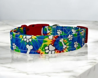 Tie Dye Hippy dog collar, handmade fabric dog collar, side release adjustable dog collar, funny dog collars, washable, gifts for dogs