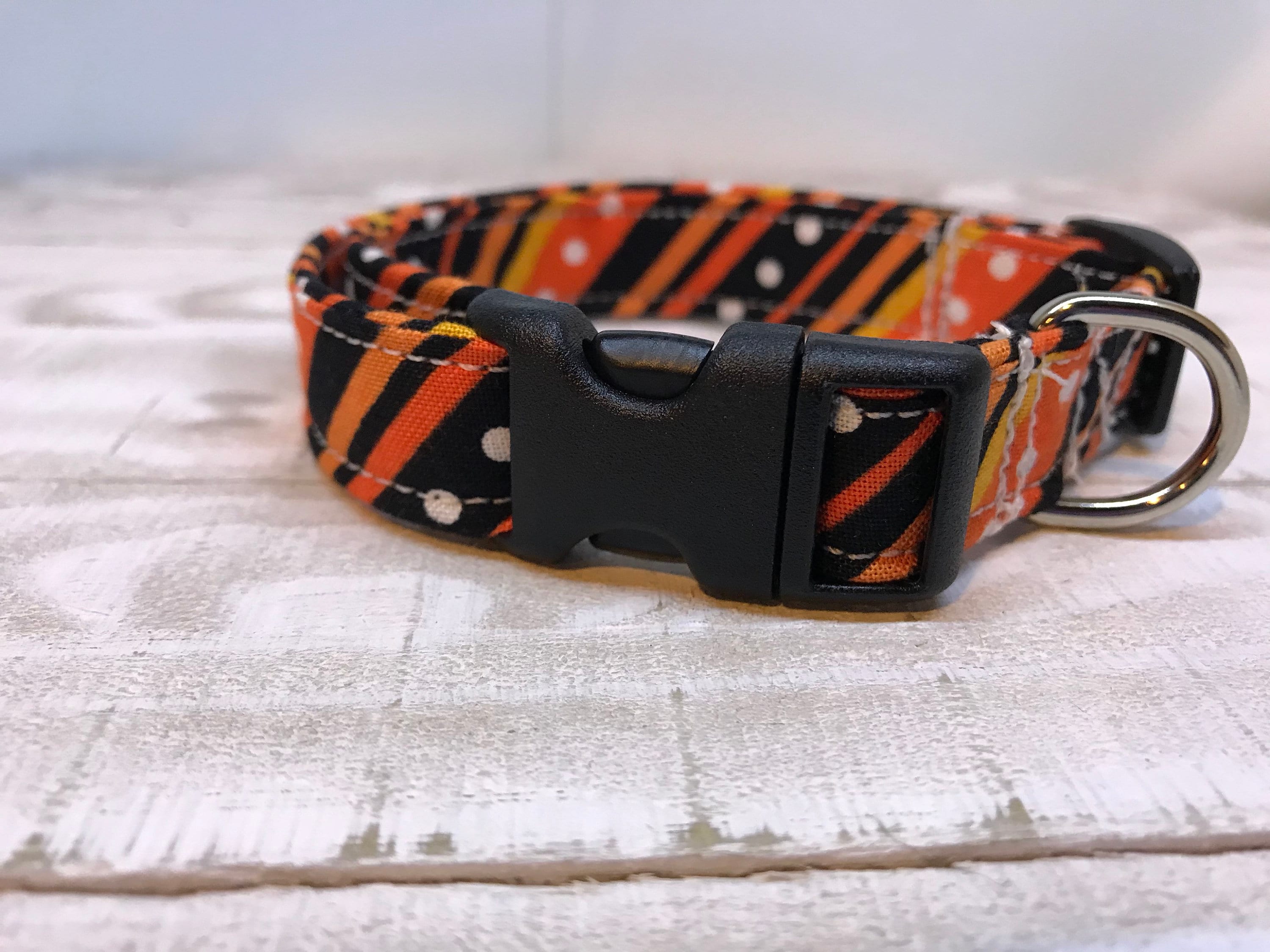 Orange Striped Candy Adjustable Dog Collar Girl Boy Spring 