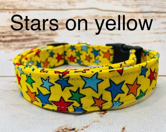 Dog Collar, unisex dog collar, adjustable collar, martingale collar, buckle dog collar, side release buckle, star dog collar, stars