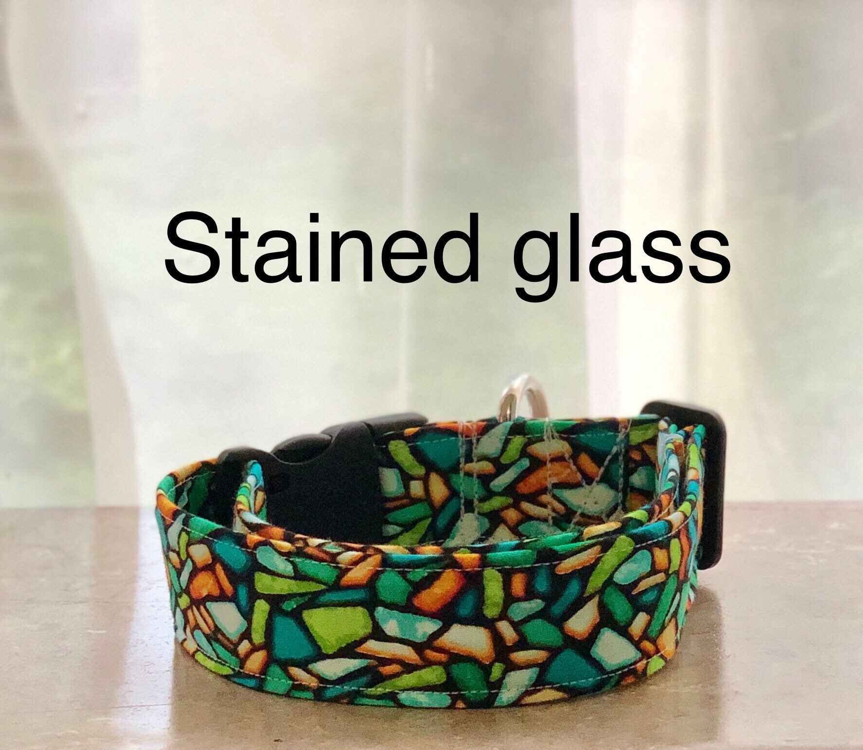 Stained glass dog collar, unisex dog collar, adjustable dog collar